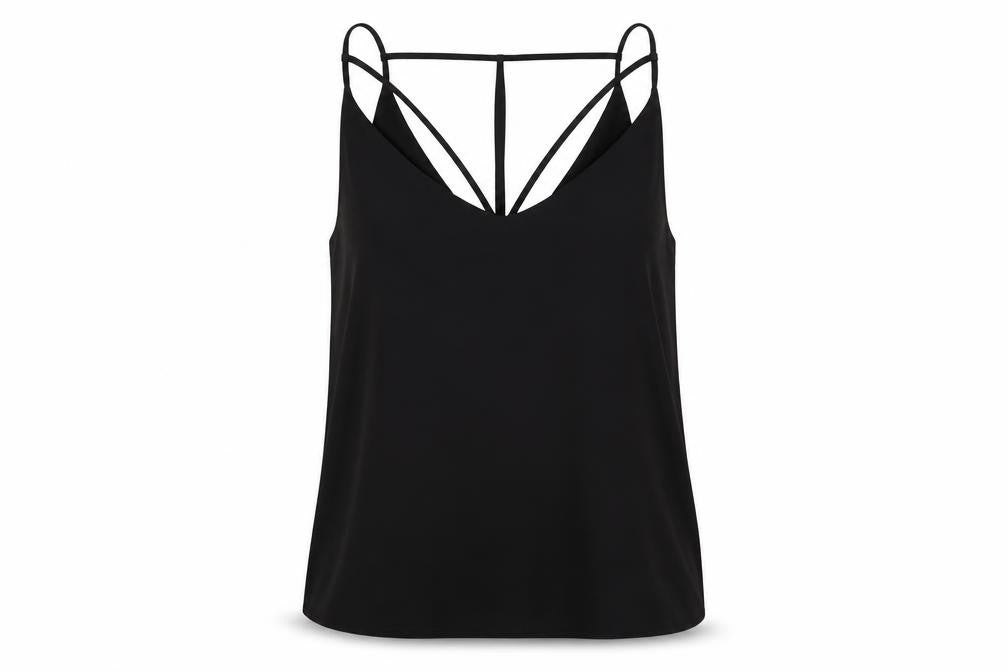 Front view of boohooMAN boohoo.com Women's Black V-Neck Basic Tank, size 12