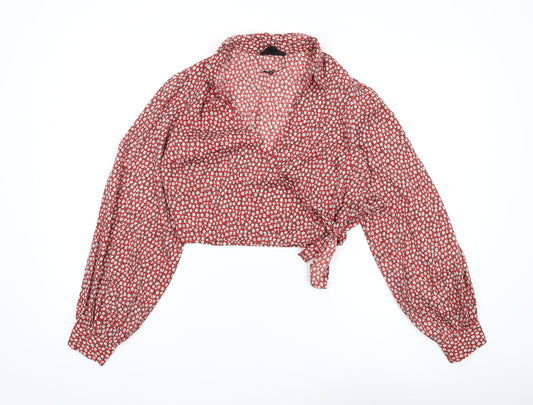 Wednesday's Girl Red Floral Crop Blouse, Women's S, Casual