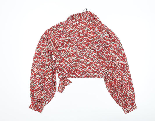 Wednesday's Girl Red Floral Crop Blouse, Women's S, Casual
