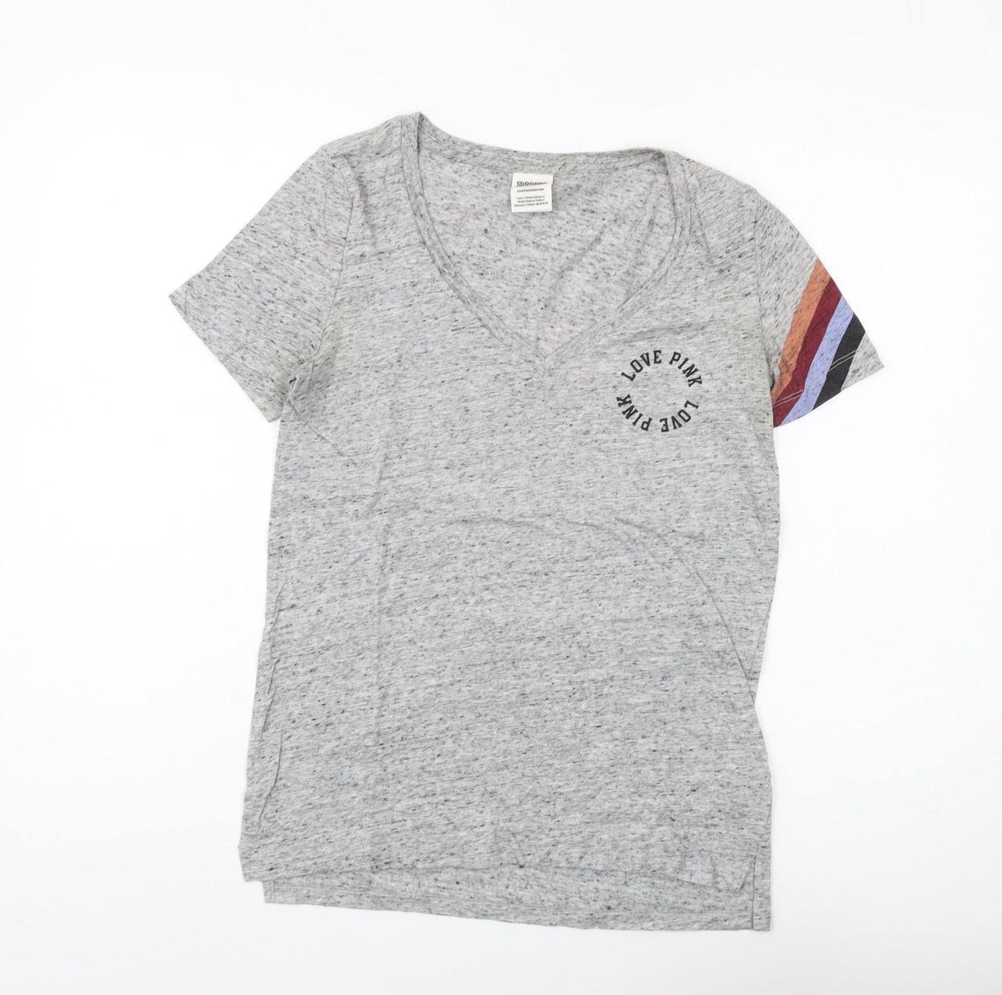 Pink Victoria's Secret Women's Grey V-Neck T-Shirt XS
