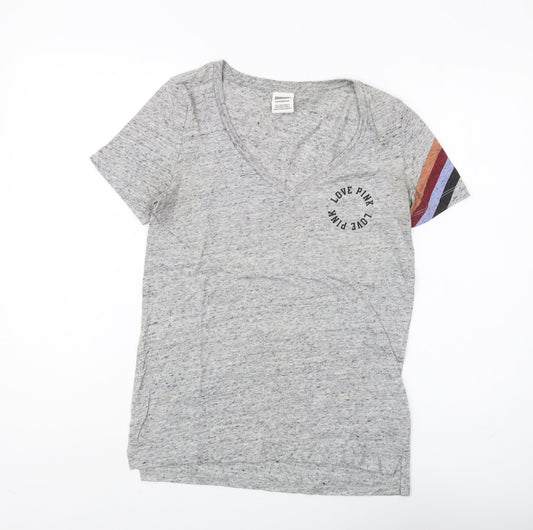 Pink Victoria's Secret Women's Grey V-Neck T-Shirt XS