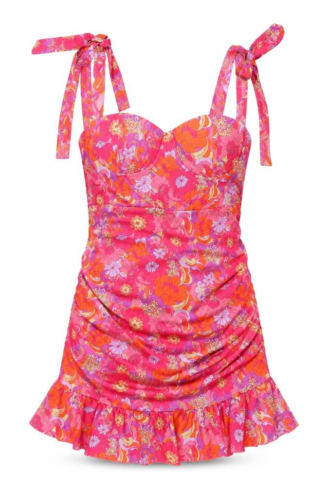 PrettyLittleThing Women's Pink Floral Mini Dress, Size 14