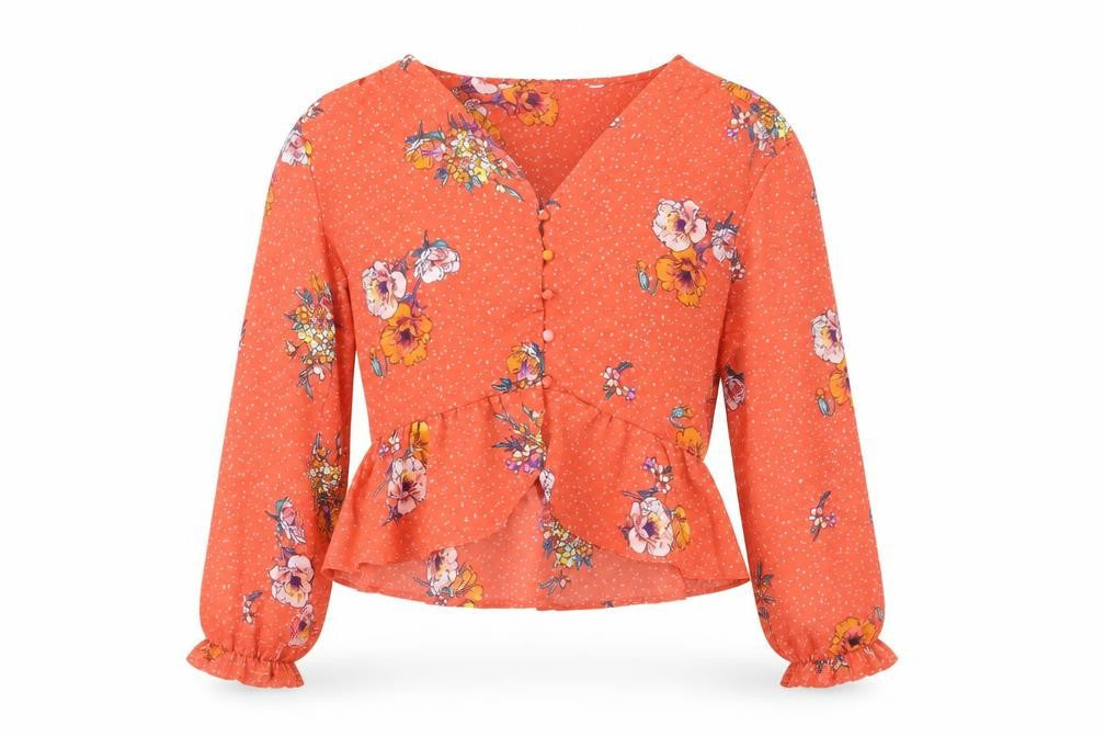 Neon Rose Womens Orange Cropped Floral Blouse Size S