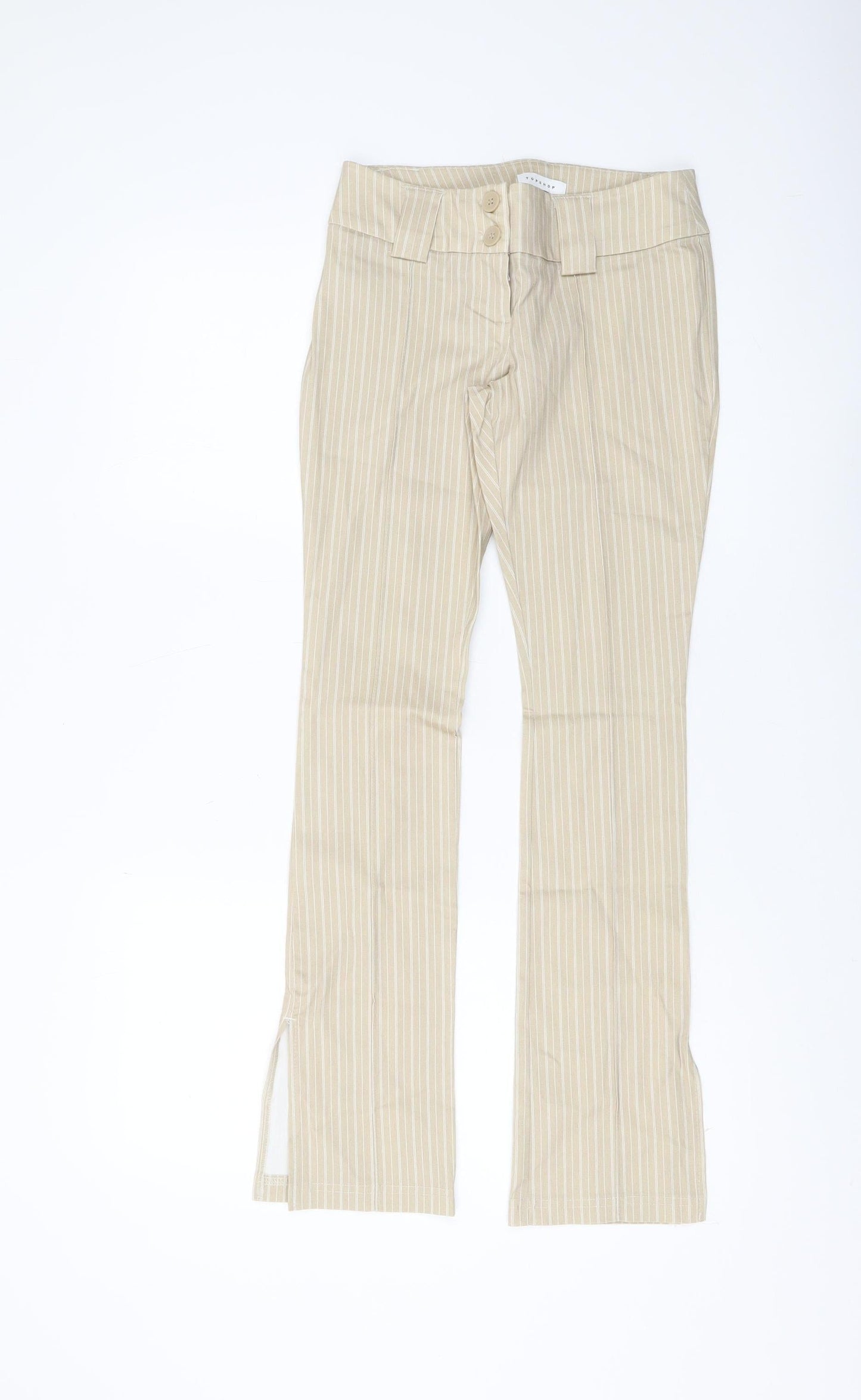 Topshop Womens Beige Striped Straight Trousers Size 4