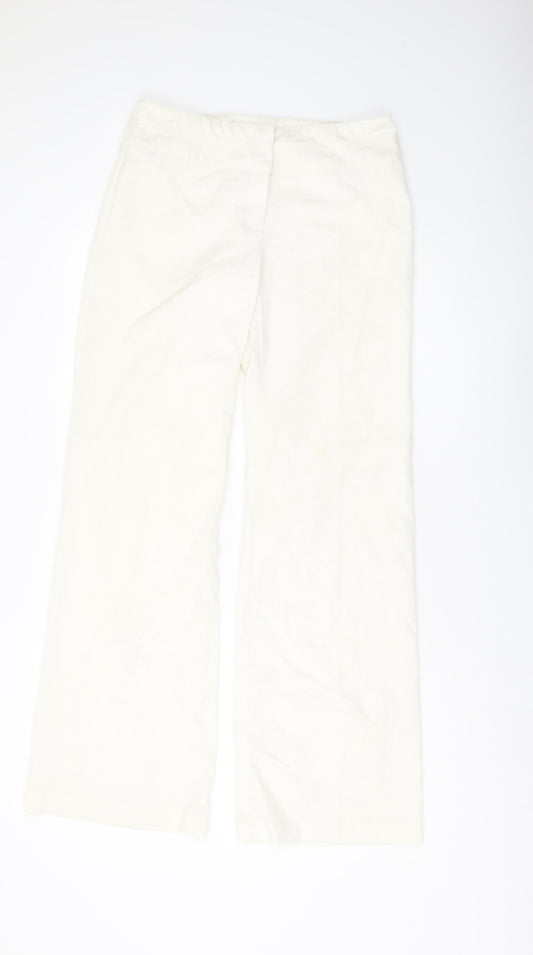 Warehouse Women's Ivory Wide-Leg Trousers Size 10