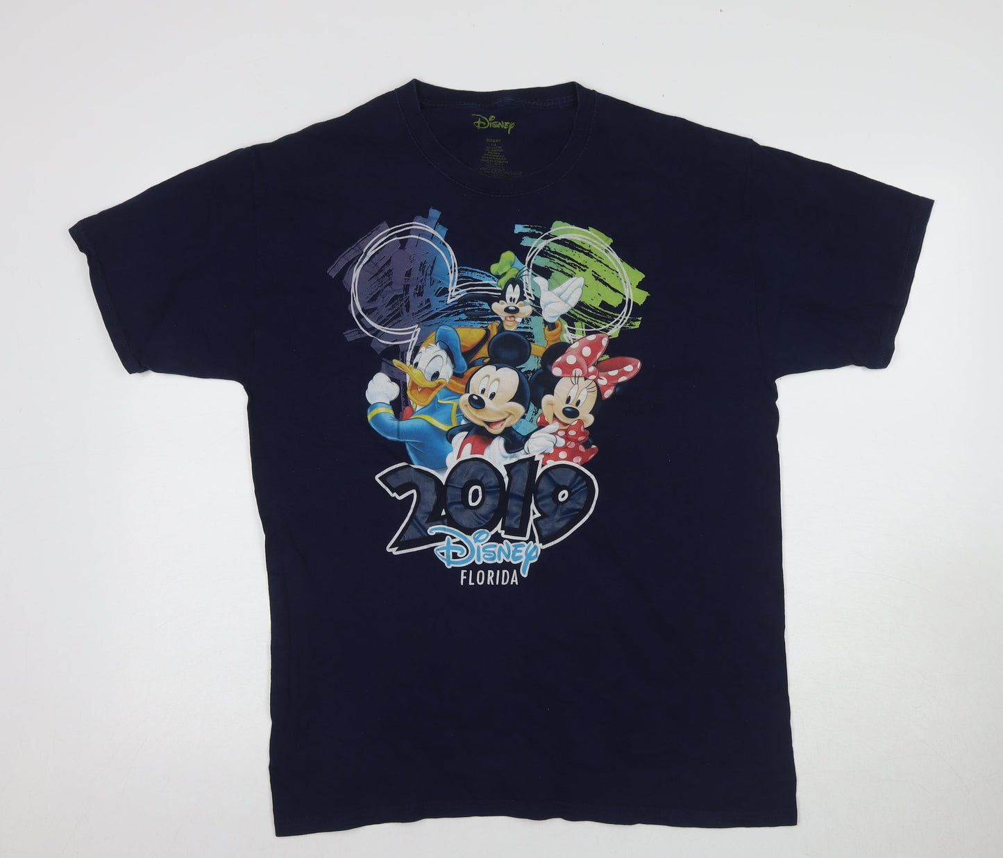 Disney Men's Blue Graphic T-Shirt L - Fun Cartoon Florida Design