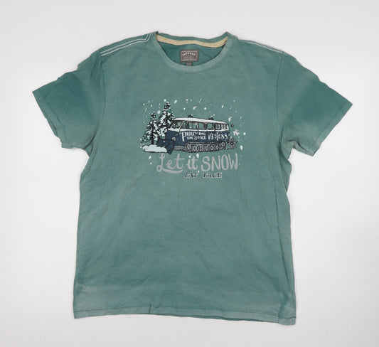 FatFace Men's Green Christmas T-Shirt M, Graphic Print