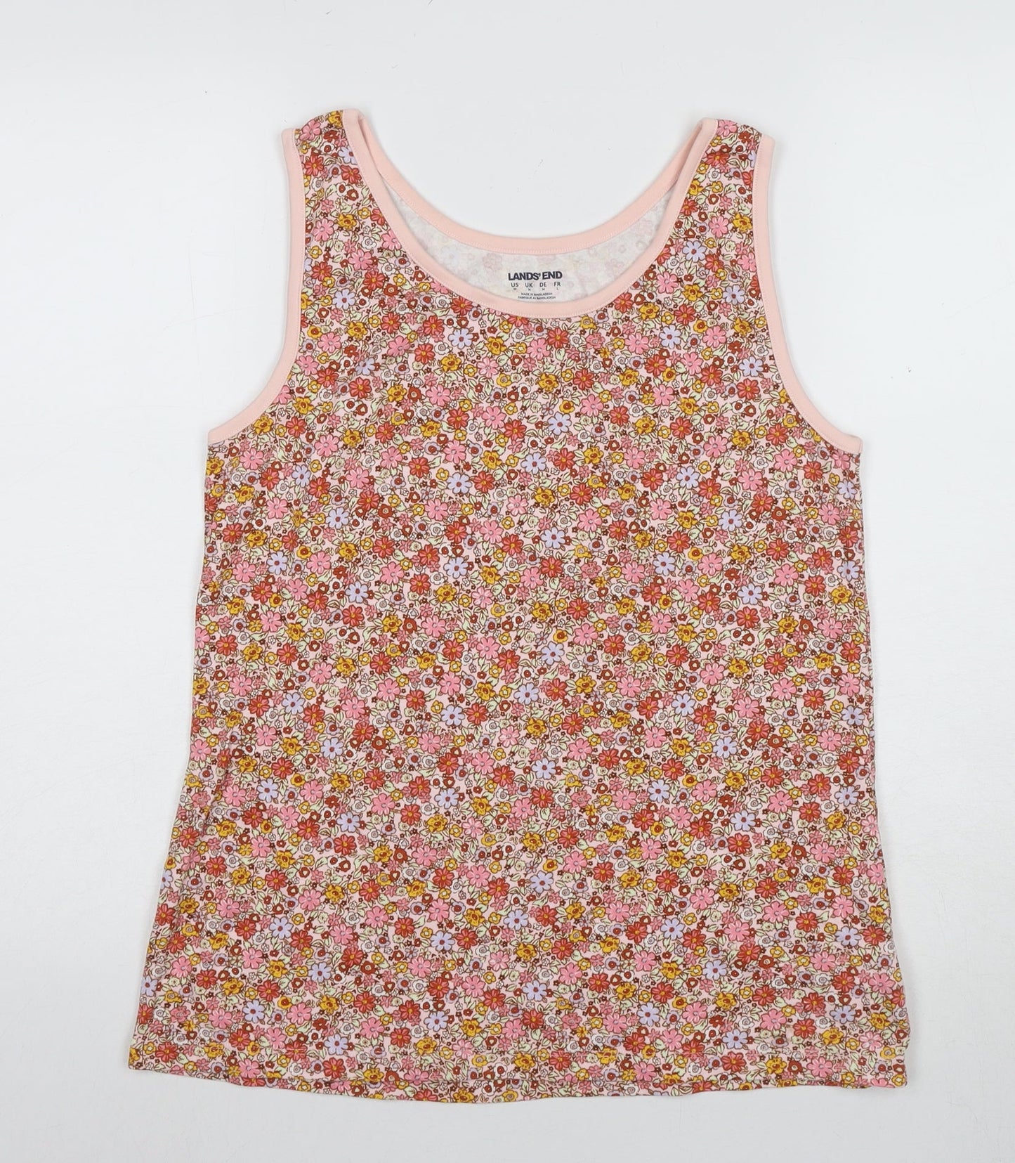 Lands' End Women Pink Floral Tank Top Medium