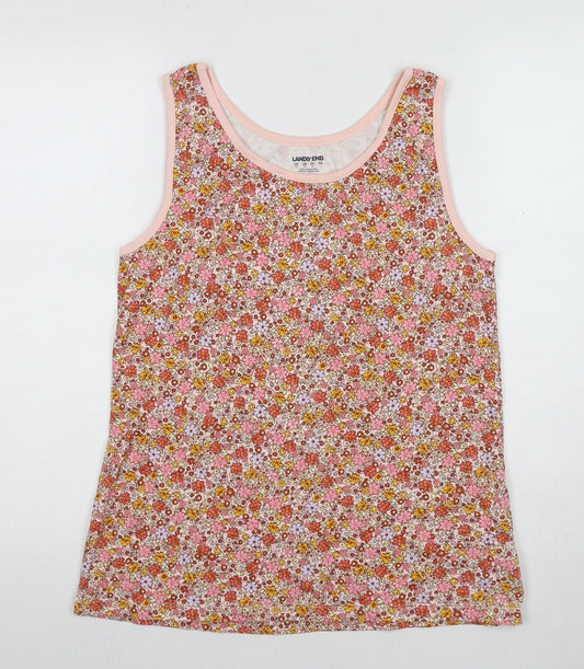 Lands' End Women Pink Floral Tank Top Medium
