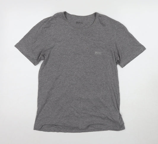 BOSS Men's Grey Cotton T-Shirt, Size S, Short Sleeve