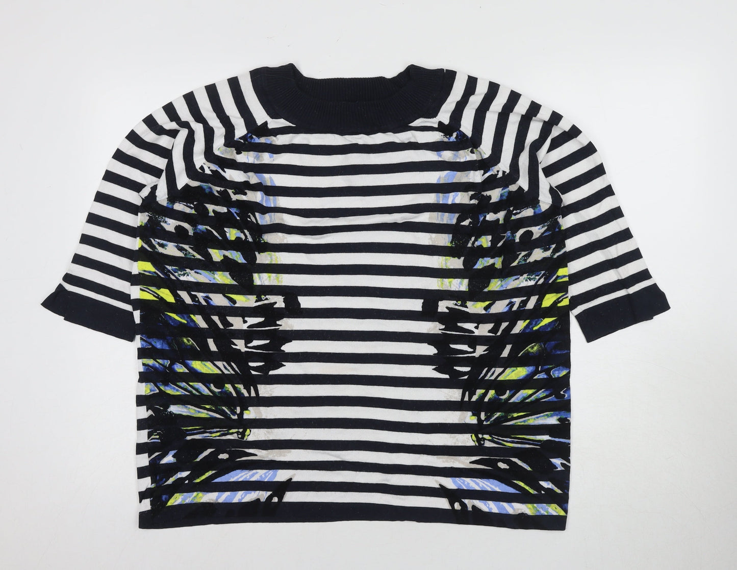 Beth Jordan Women's Black Striped Crew Top Size 18