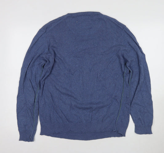 White Stuff Men's Blue Cotton V-Neck Jumper - S