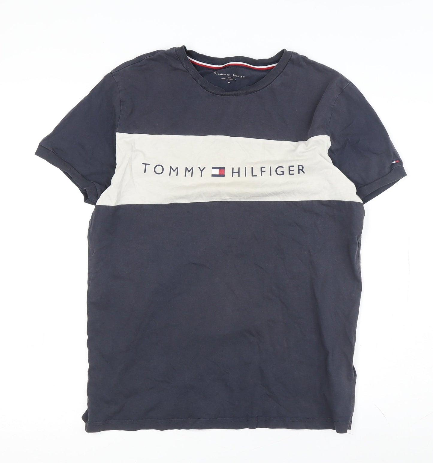 Tommy Hilfiger Men's Colourblock T-Shirt Medium Blue Beige