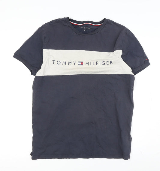 Tommy Hilfiger Men's Colourblock T-Shirt Medium Blue Beige