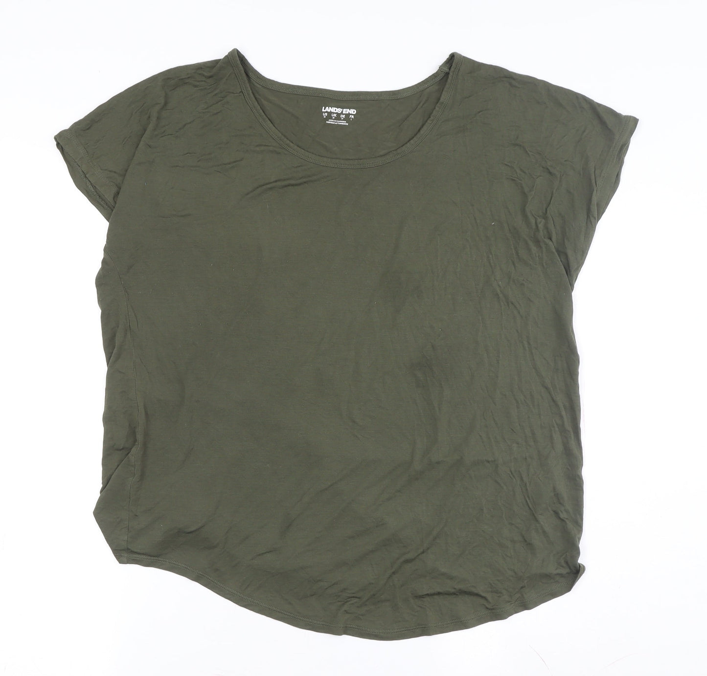 Womens UK Size M Lands' End Green Viscose Blend T-Shirt