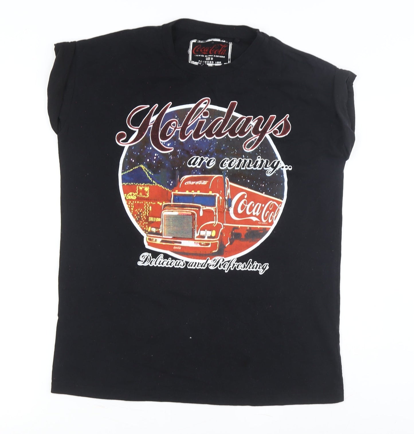 Coca-Cola Unisex Black T-Shirt - Size 10 Christmas Theme