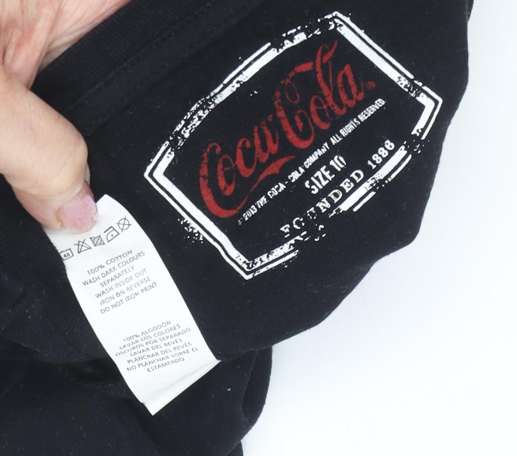 Coca-Cola Unisex Black T-Shirt - Size 10 Christmas Theme