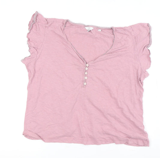 FatFace Women's Pink V-Neck Flutter Sleeve T-Shirt