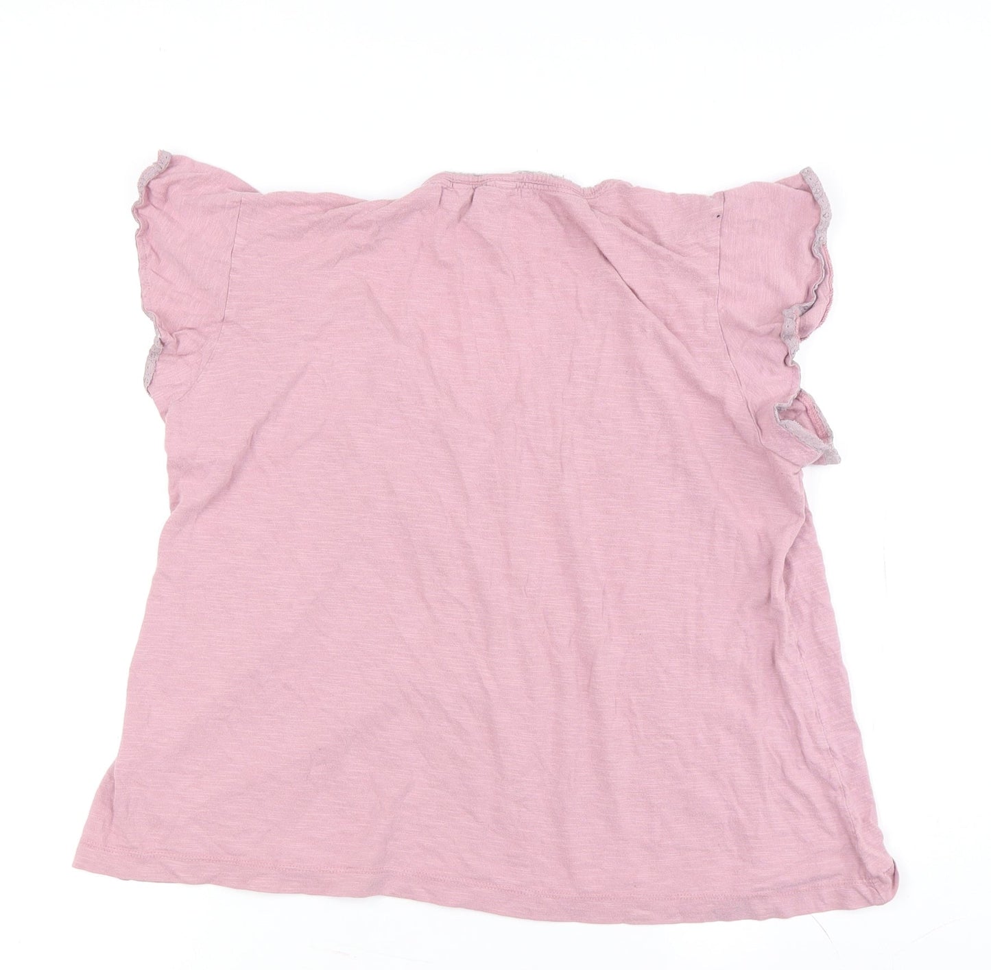 FatFace Women's Pink V-Neck Flutter Sleeve T-Shirt