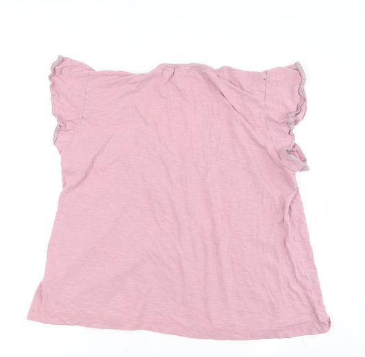 FatFace Women's Pink V-Neck Flutter Sleeve T-Shirt