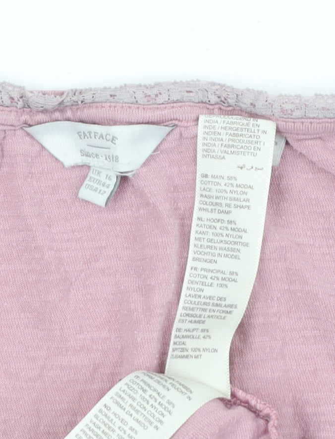 FatFace Women's Pink V-Neck Flutter Sleeve T-Shirt