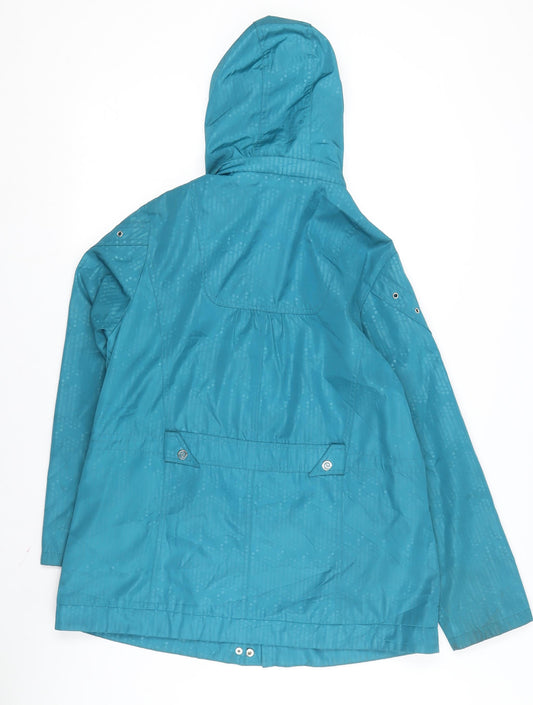 JBC Women's Blue Mid-Length Hooded Rain Jacket - Size 12