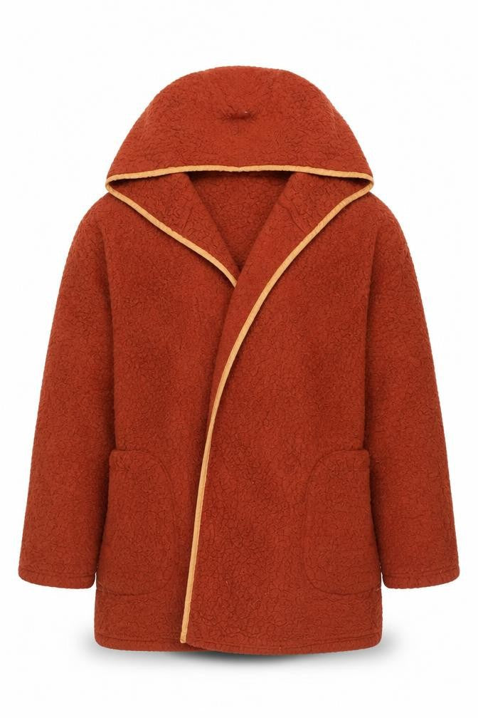 Me Jane Women's Brown Hooded Fleece Mid-Length Jacket