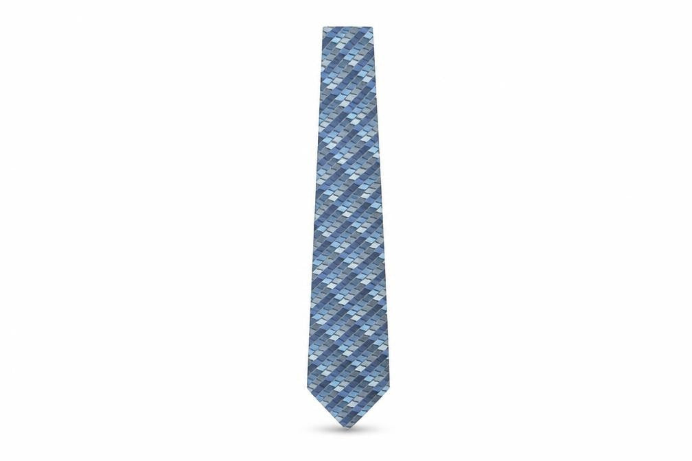 Front view of Kenzo Men's Blue Geometric Silk Designer Tie