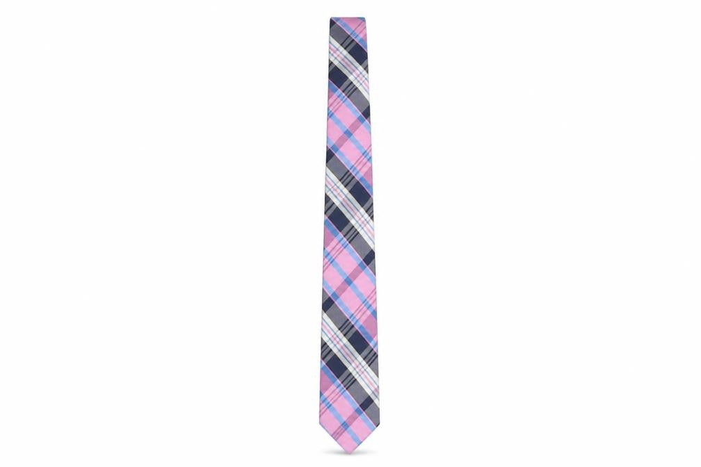 Nautica Men's Pink Blue Plaid Silk Slim Tie