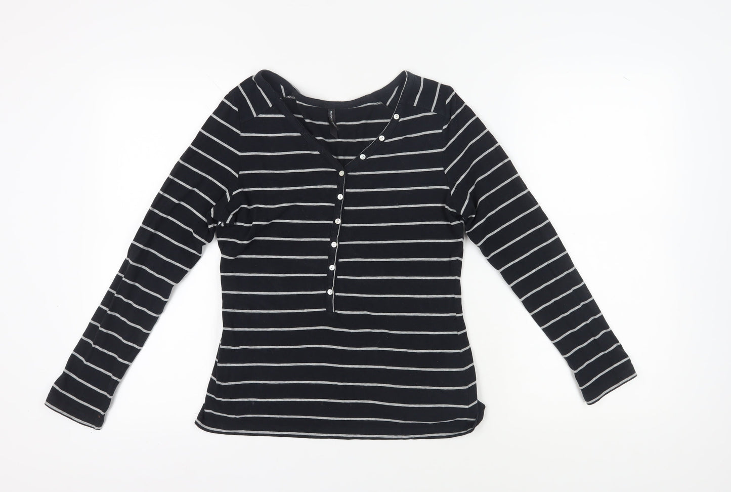 Marks and Spencer Women's Black Striped Button-Up, Size 12