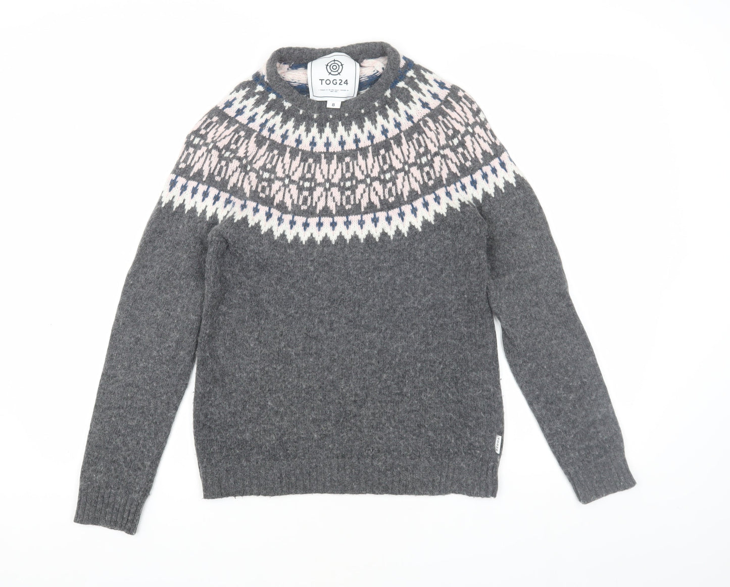TOG24 Women's Grey Fair Isle Pullover Size 8