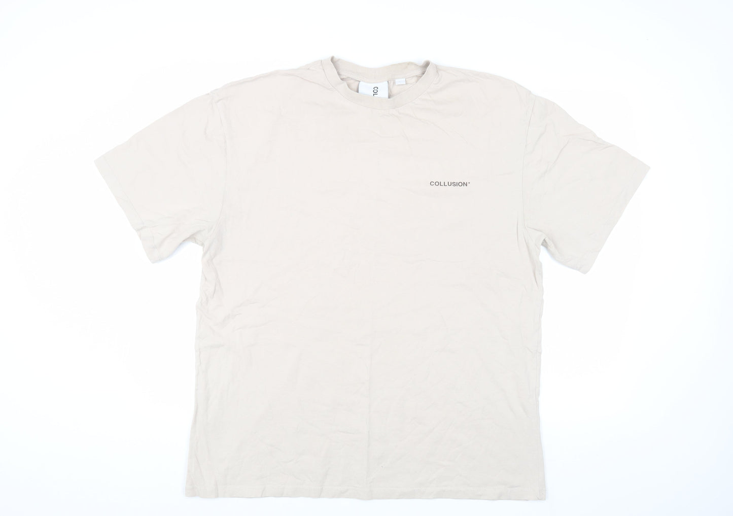 Collusion Men's Beige Large Crew Neck T-Shirt