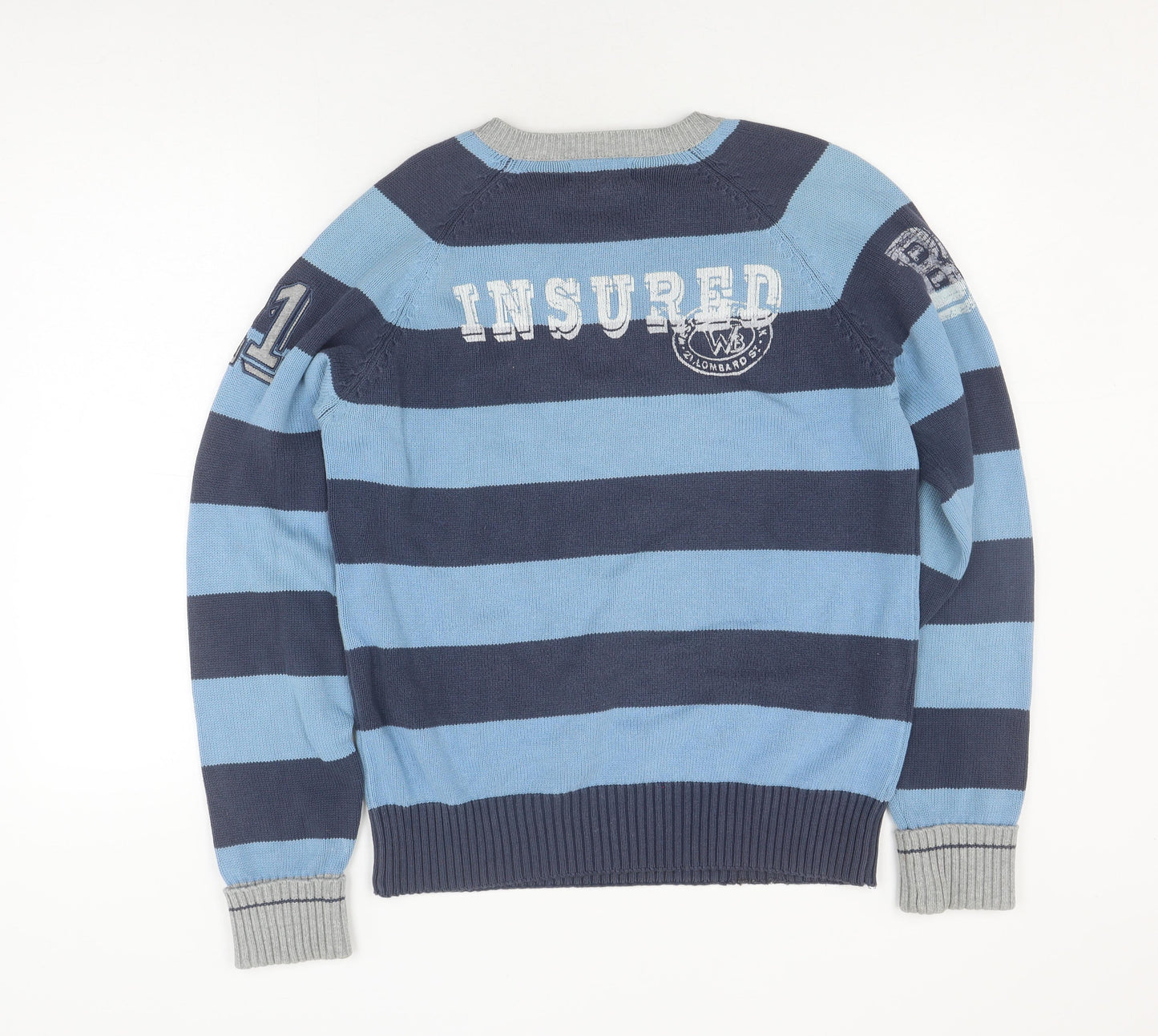 Jack & Jones Men's Blue Striped Pullover Knit Jumper