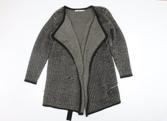 Isle Women's Black Beige Knit Coatigan, Size M, Casual Winter Warmth