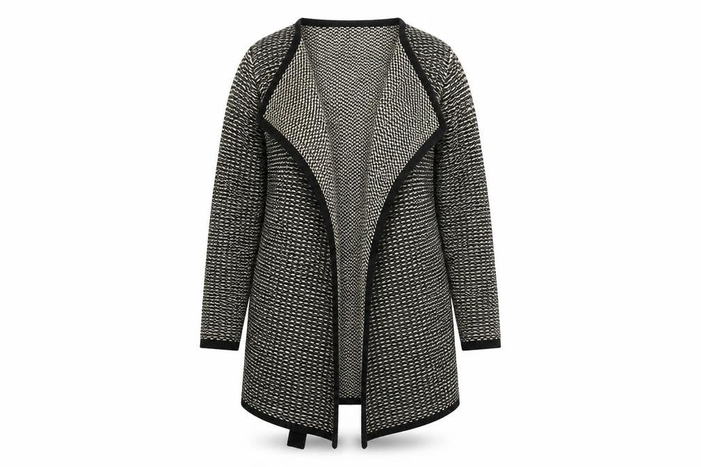 Isle Women's Black Beige Knit Coatigan, Size M, Casual Winter Warmth