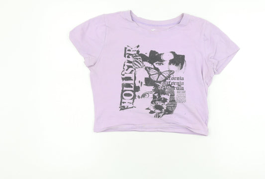 Hollister Women's Purple Cropped T-Shirt M
