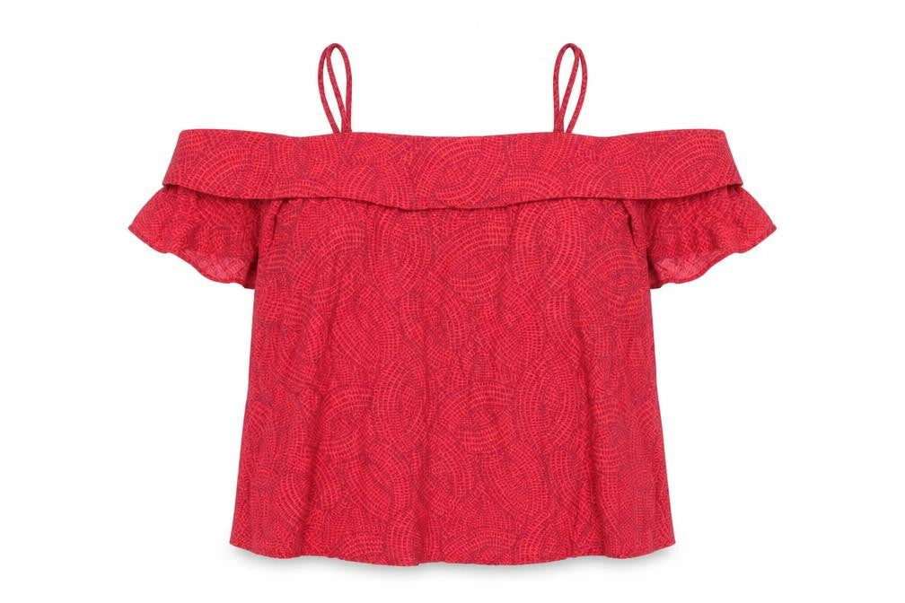 Maeve Women Red XS Off-Shoulder Geometric Blouse