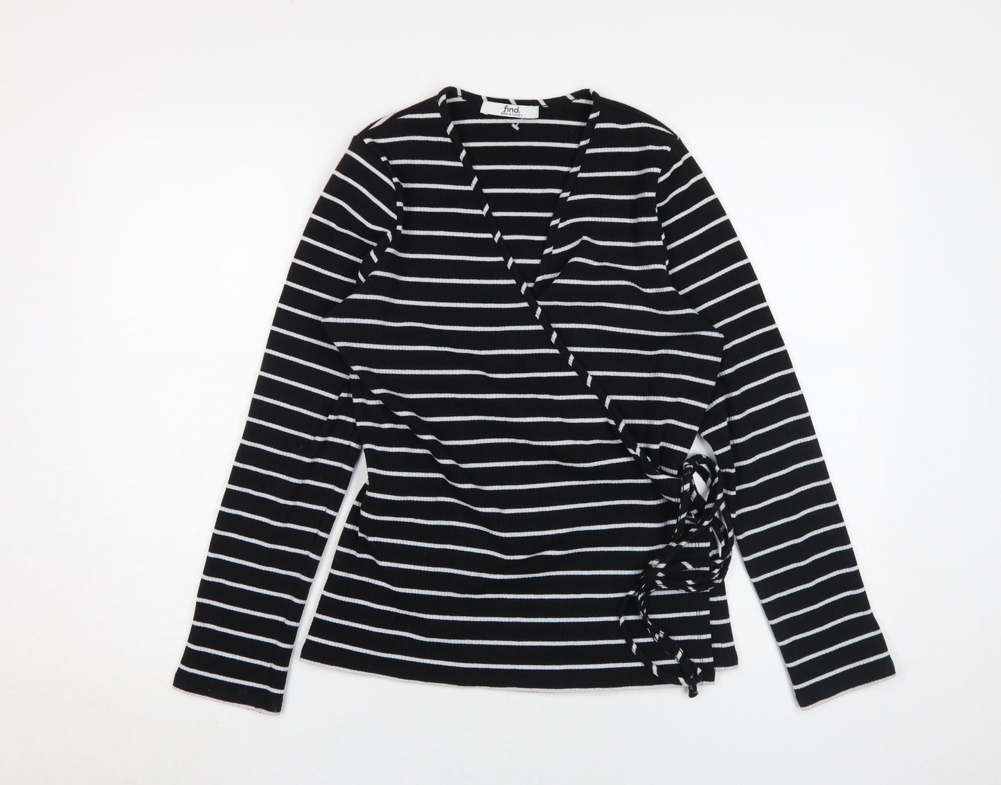 find Women's Black Striped Wrap Top XL