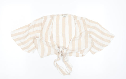 American Eagle Women's Beige Stripe Wrap Blouse, Size S