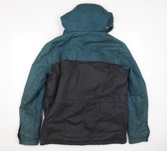 OPEN Men's Blue Hooded Parka Jacket, L, Cotton