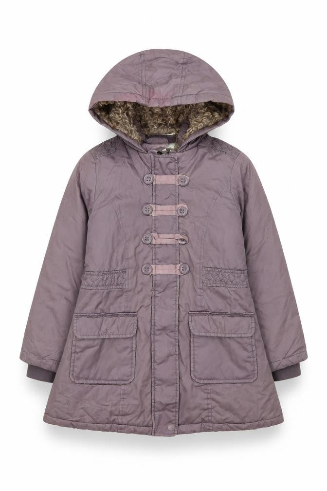 Front view of Vertbaudet girls’ grey parka coat 7-8 years