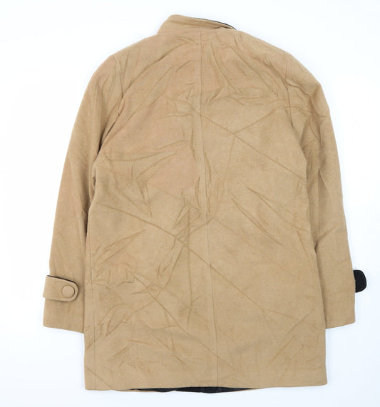 EWM Women's Beige Wool Blend Double-Breasted Pea Coat, Size 10