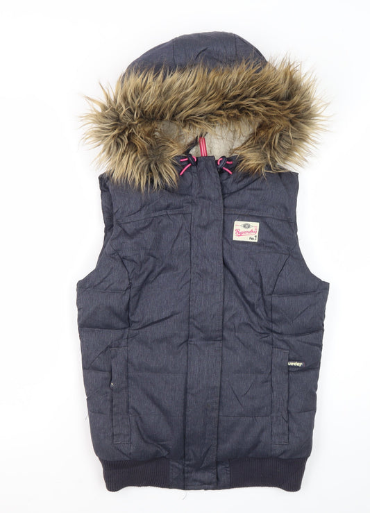 Superdry Women's Black 2XS Puffer Jacket, Fur Hood