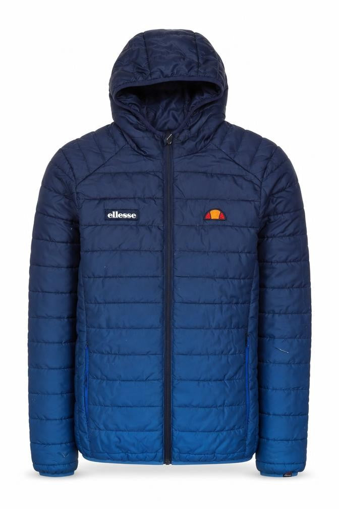 Front view of Ellesse Men's Blue XS Puffer Jacket with Hood