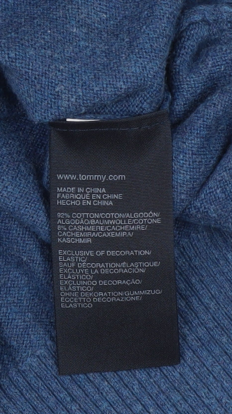 Tommy Hilfiger Men's Blue 2XL Cotton Cashmere V-Neck Jumper