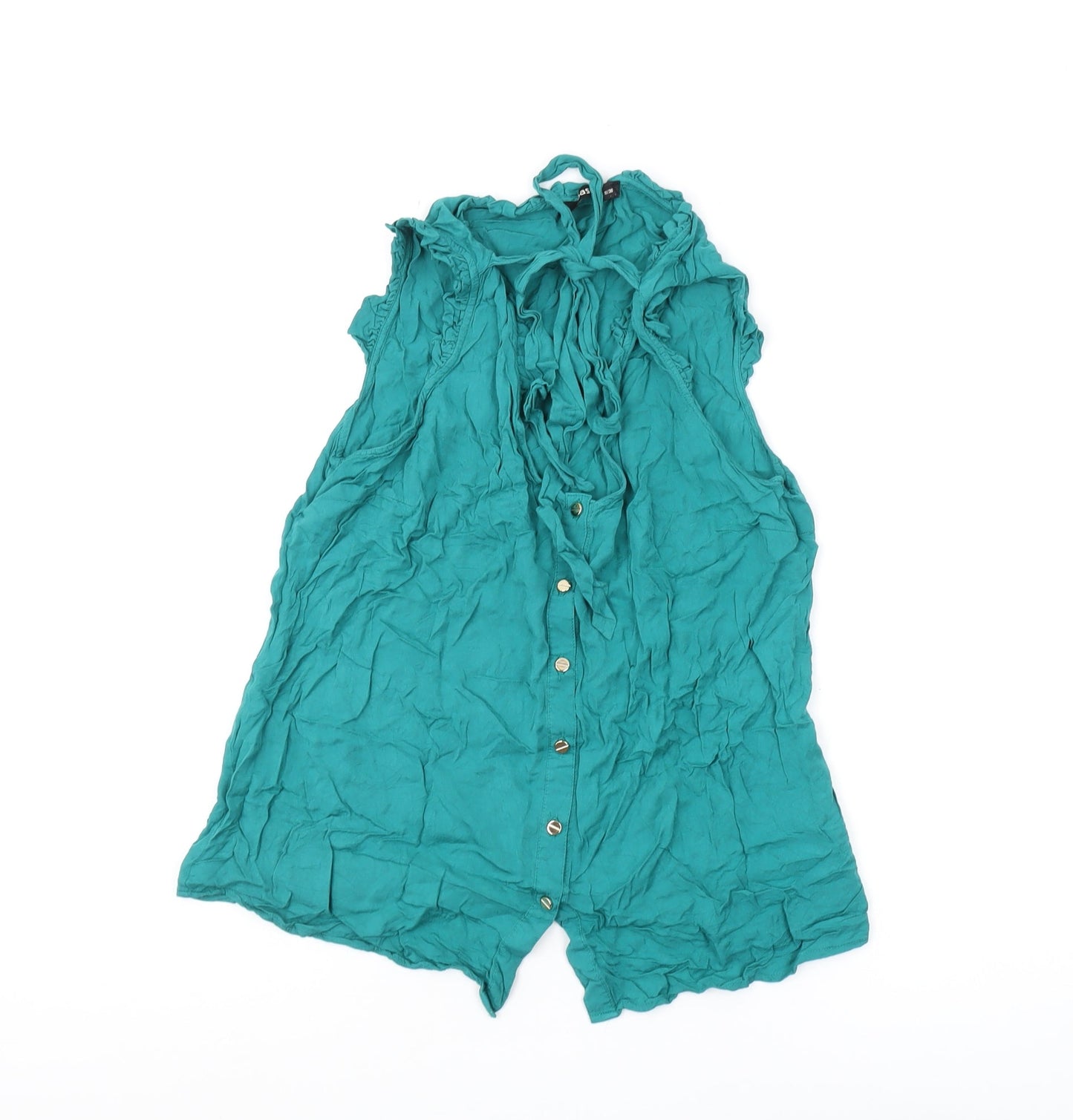 Oasis Green Sleeveless Ruffle Blouse Size 10
