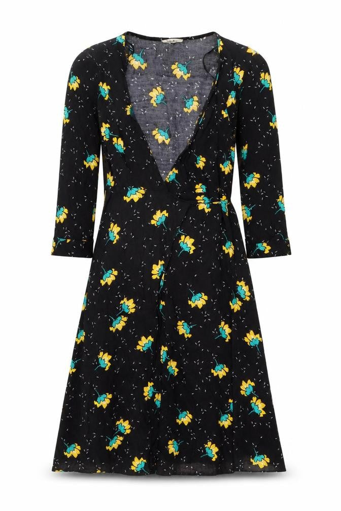 Dot & X Women's Black Floral Wrap Dress Size 10