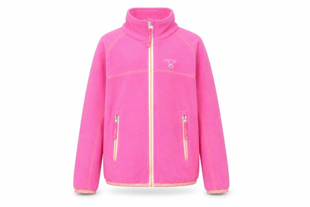 Front view of Tenson girls’ pink fleece full zip sweatshirt 9-10 years