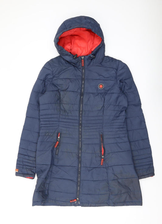 Superdry Women's Blue Puffer Jacket L Hooded Casual Warm