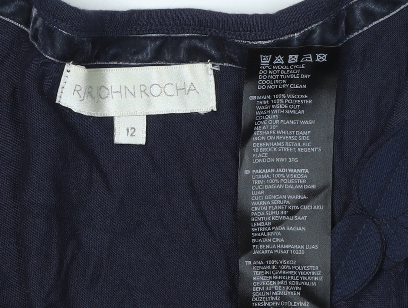 RJR John Rocha Women's Blue V-Neck T-Shirt Size 12